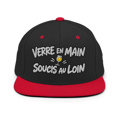 Casquette Snapback, brodée « Verre en main, souci au loin », en Noir, vue de face, image 17