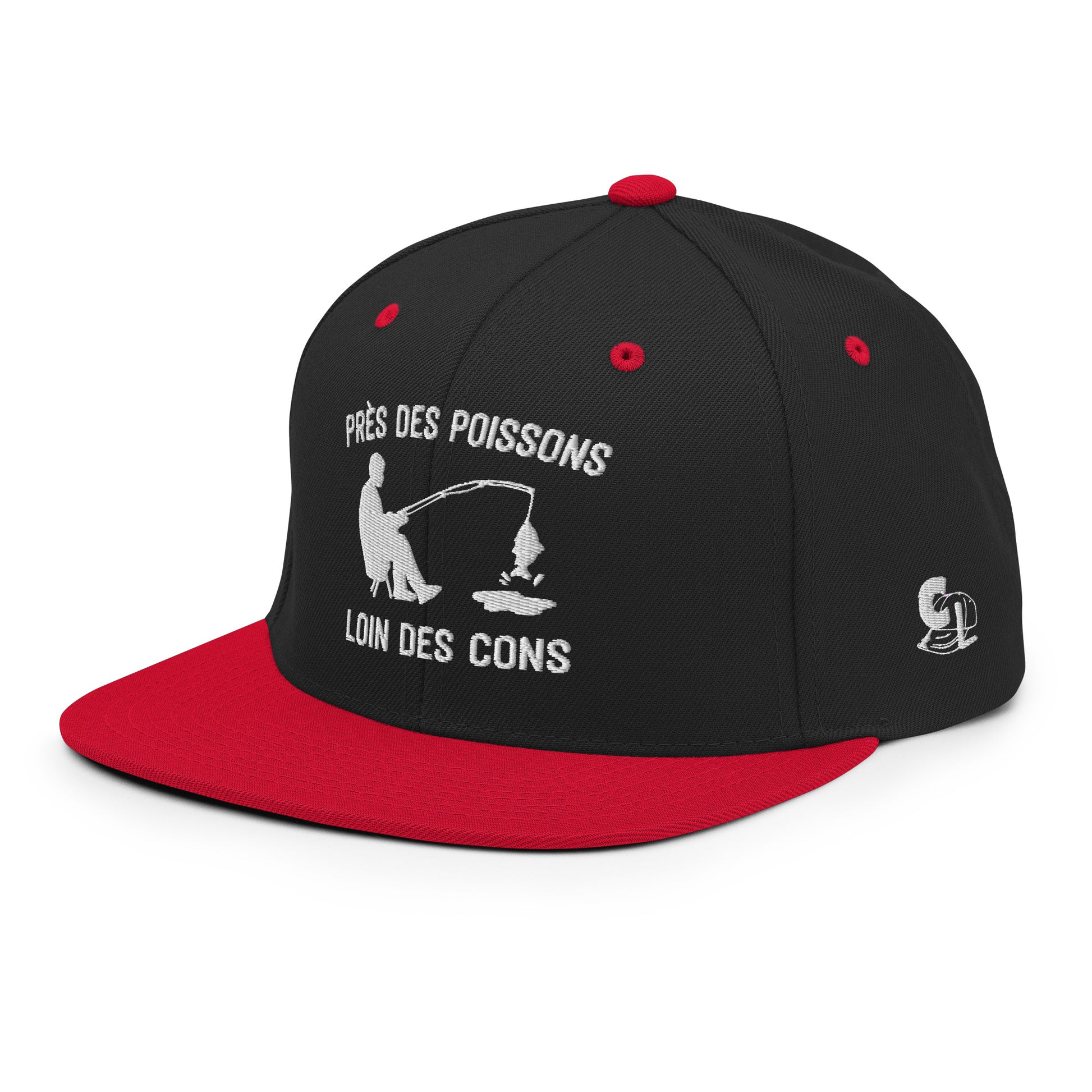 Casquette Snapback, brodée « Près des poissons, loin des cons », en Noir, vue de trois quarts, image 36