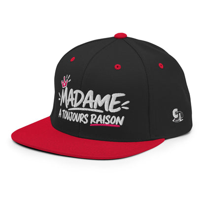Casquette Snapback, brodée « Madame à toujours raison », en Noir, vue de trois quarts, image 30