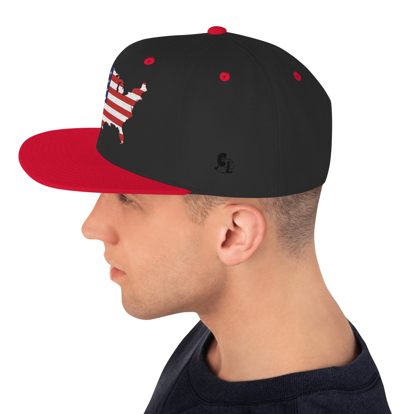 Casquette SnapBack de couleur noire et rouge "Drapeau Américain USA."