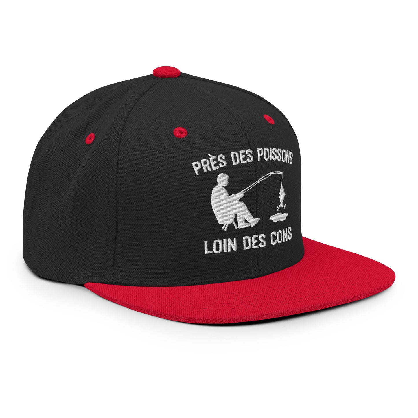 Casquette Snapback, brodée « Près des poissons, loin des cons », en Noir, vue de trois quarts, image 38