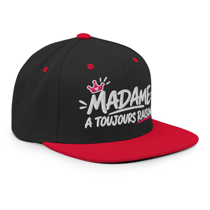 Casquette Snapback, brodée « Madame à toujours raison », en Noir, vue de trois quarts, image 32