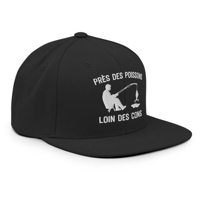 Casquette Snapback, brodée « Près des poissons, loin des cons », en Noir, vue de trois quarts, image 33