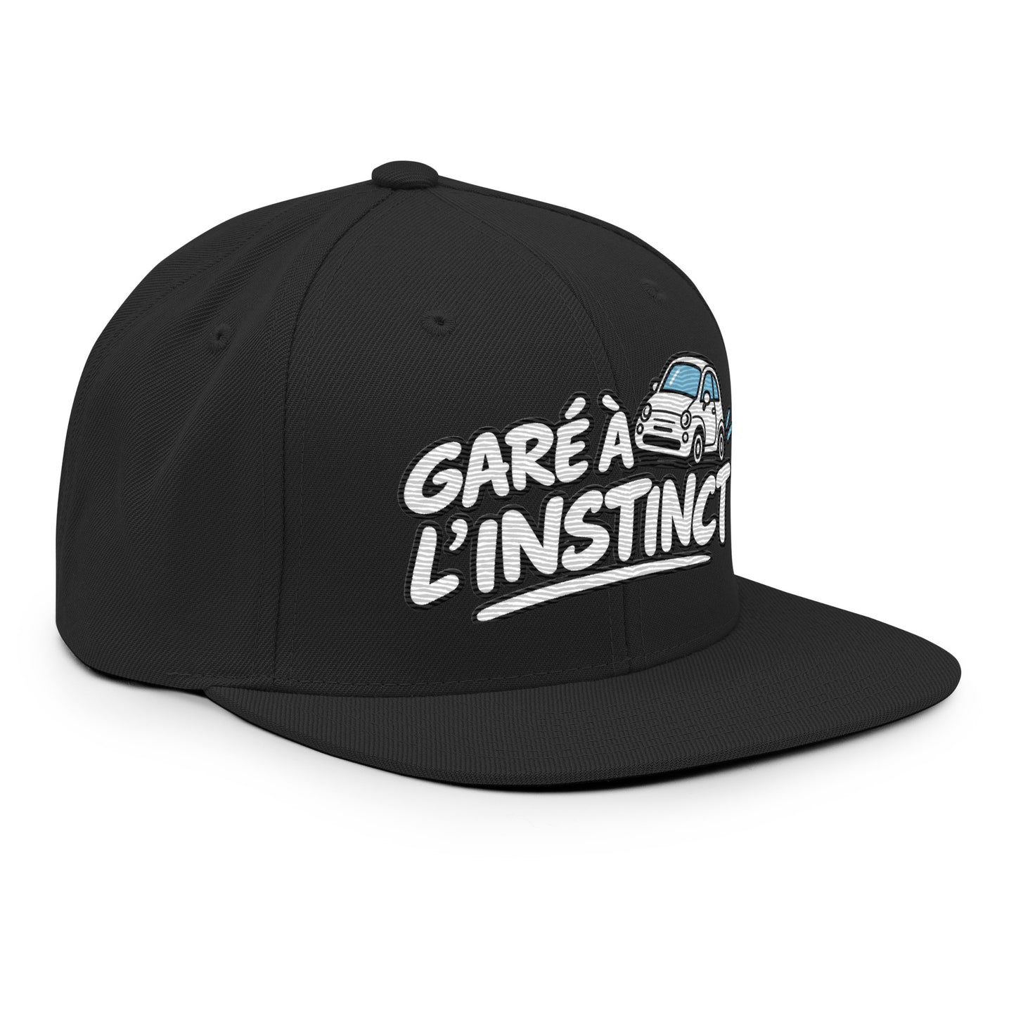 Casquette Snapback, brodée « Garé à l'instant », en Noir, vue de trois quarts, image 28