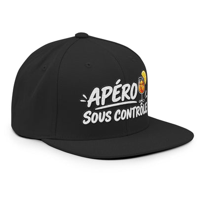 Casquette Snapback, brodée « Apéro sous contrôle », en Noir, vue de trois quarts, image 28