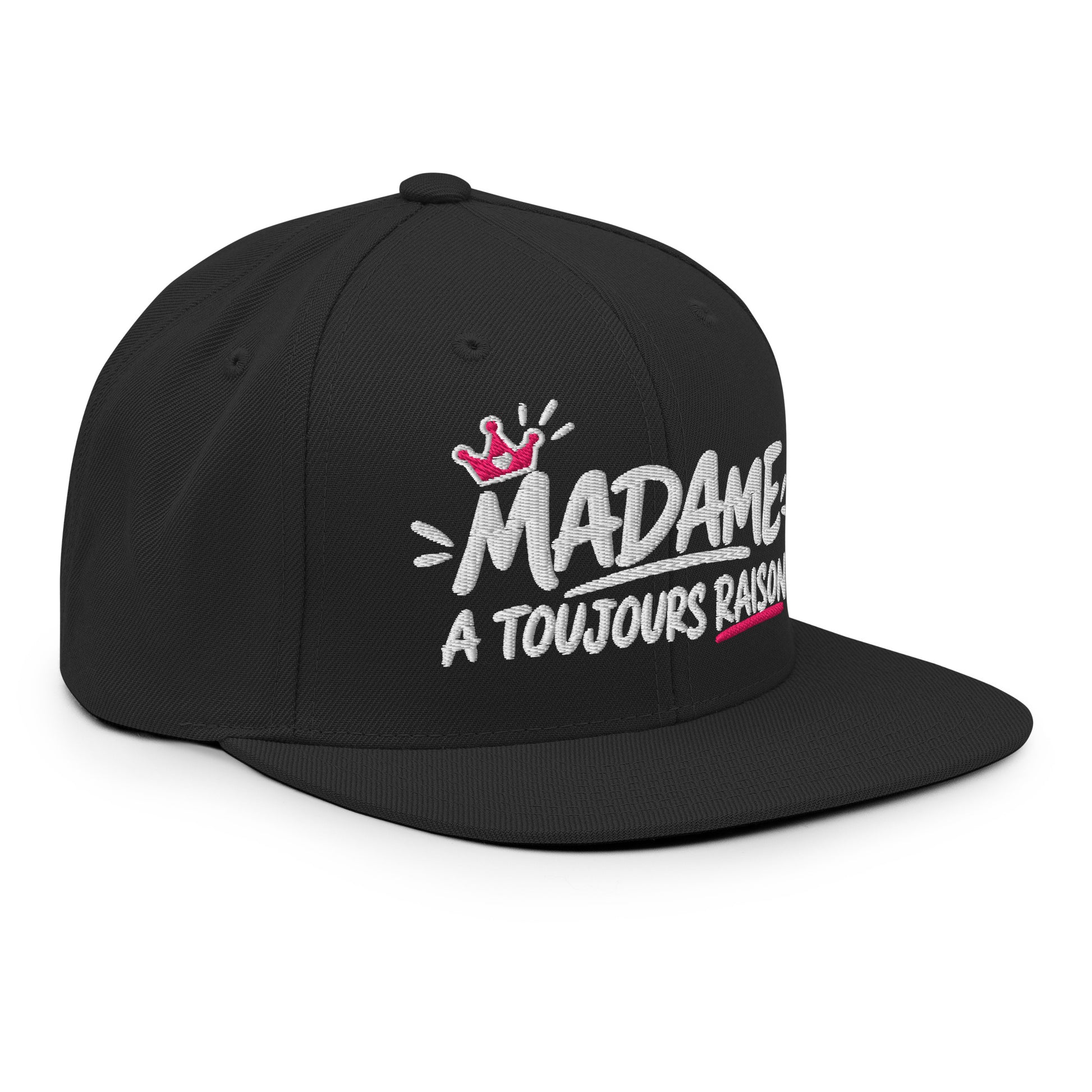 Casquette Snapback, brodée « Madame à toujours raison », en Noir, vue de trois quarts, image 27