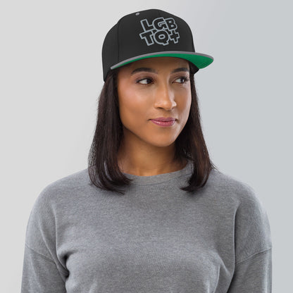 Casquette Snapback, brodée « LGBTQ+ », vue de face, image 2