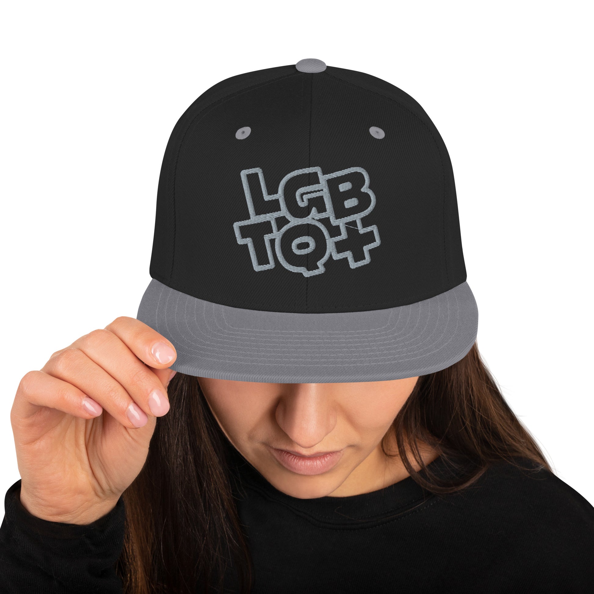 Casquette Snapback, brodée « LGBTQ+ », vue de face, image 3