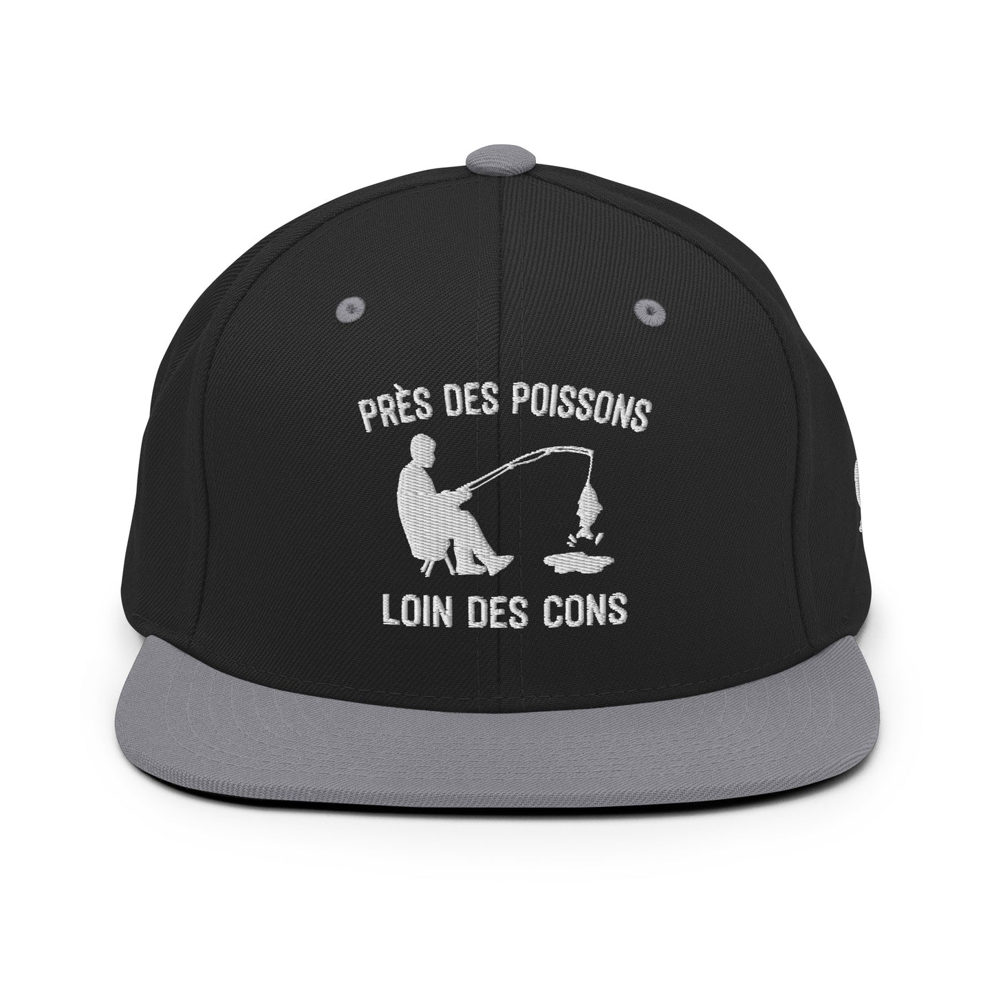 Casquette Snapback, brodée « Près des poissons, loin des cons », en Noir, vue de face, image 6