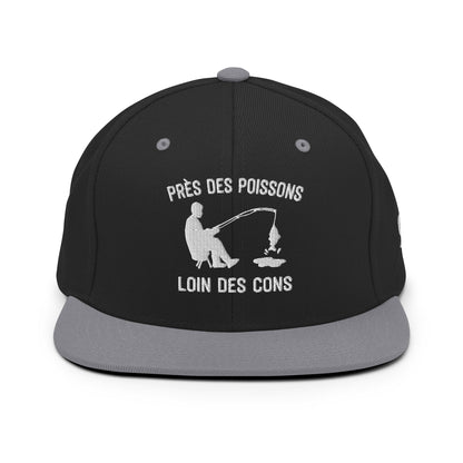 Casquette Snapback, brodée « Près des poissons, loin des cons », en Noir, vue de face, image 6