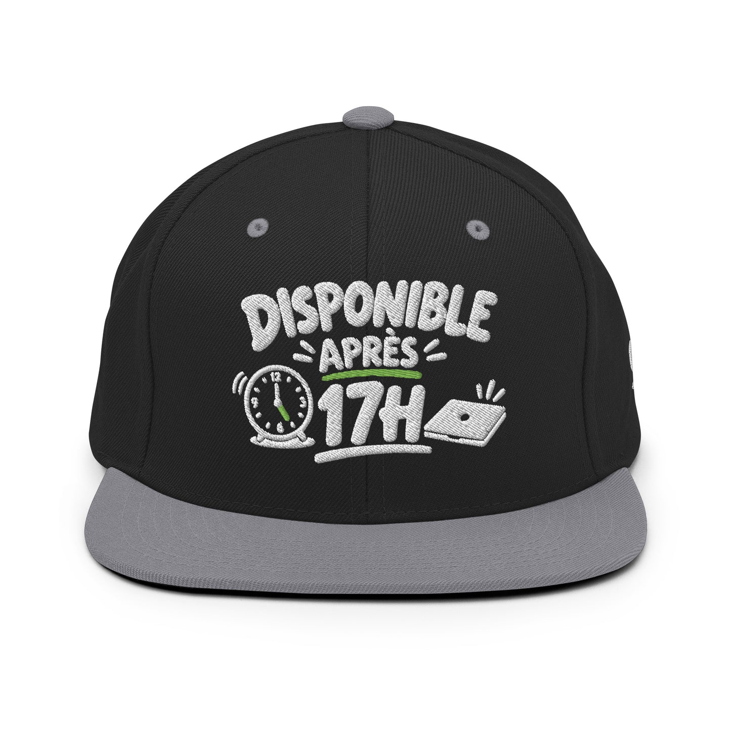Casquette Snapback, brodée « Disponible après 17h », en Noir, vue de face, image 16