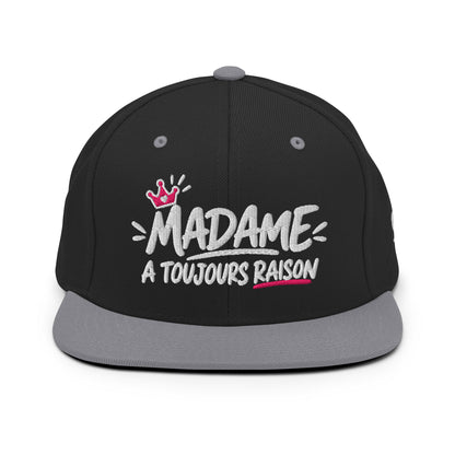 Casquette Snapback, brodée « Madame à toujours raison », en Noir, vue de face, image 16