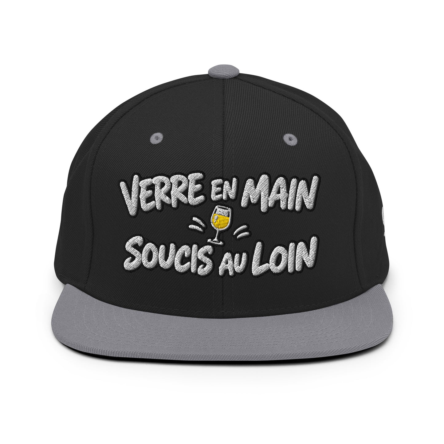 Casquette Snapback, brodée « Verre en main, souci au loin », en Noir, vue de face, image 7