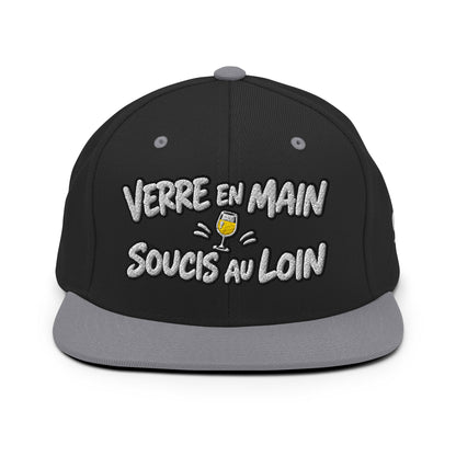 Casquette Snapback, brodée « Verre en main, souci au loin », en Noir, vue de face, image 7