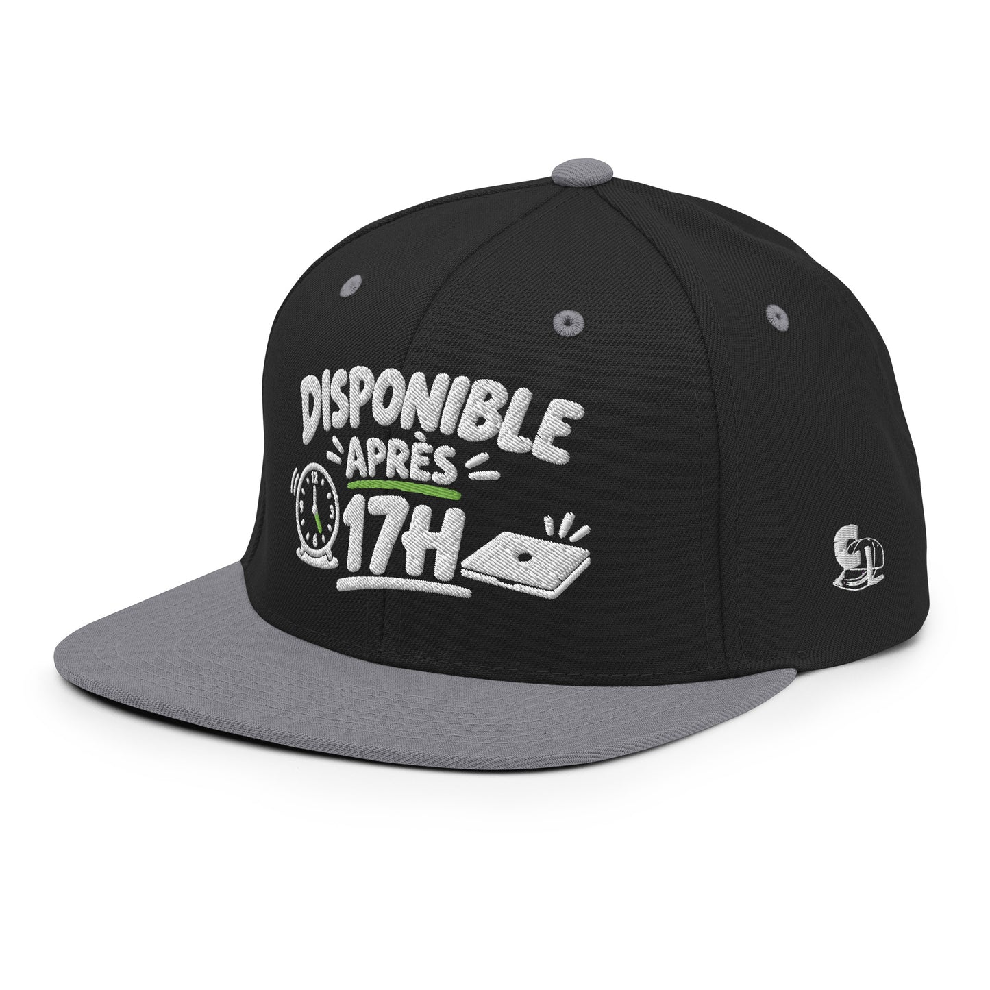 Casquette Snapback, brodée « Disponible après 17h », en Noir, vue de trois quarts, image 46