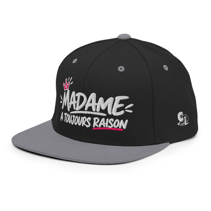 Casquette Snapback, brodée « Madame à toujours raison », en Noir, vue de trois quarts, image 44