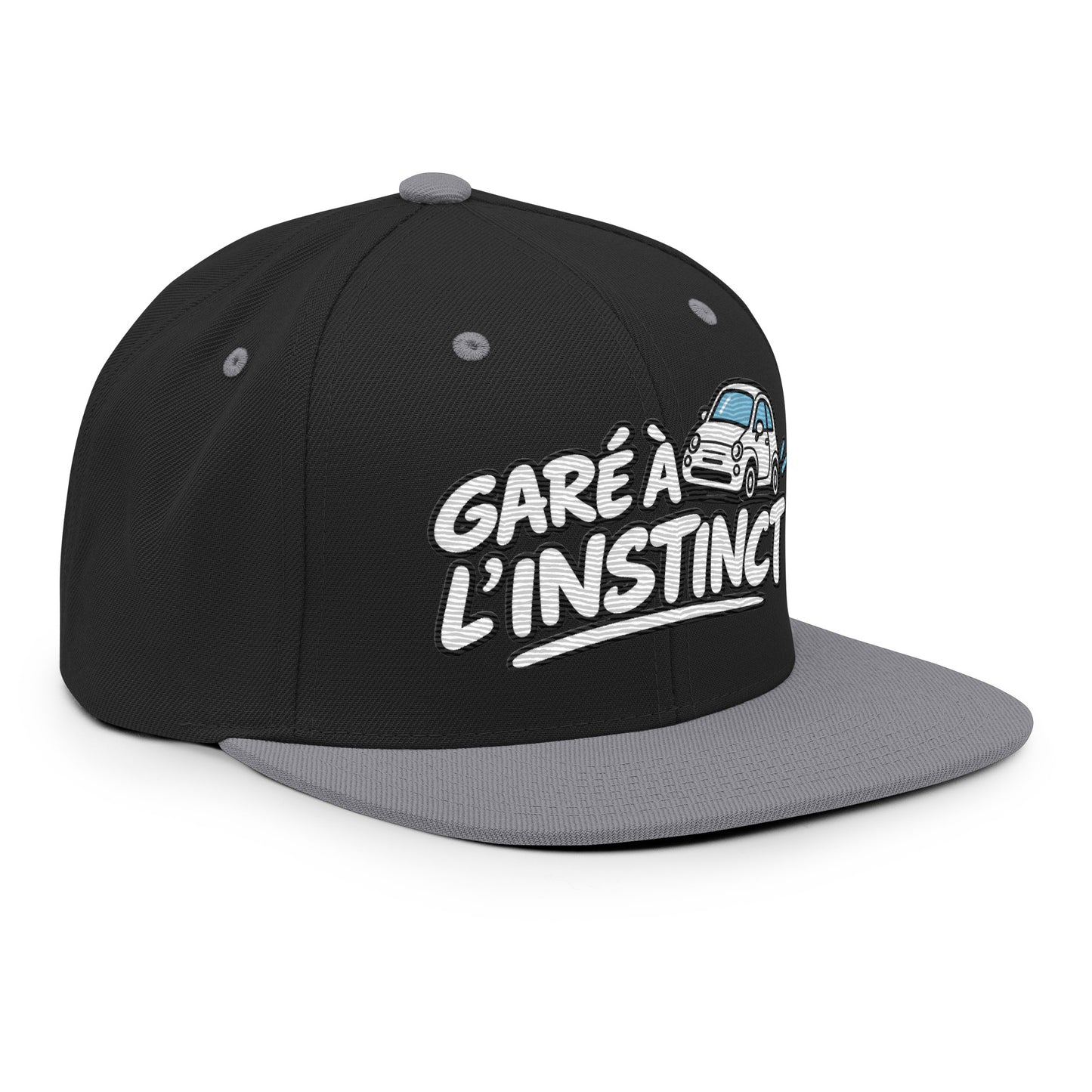 Casquette Snapback, brodée « Garé à l'instant », en Noir, vue de trois quarts, image 47
