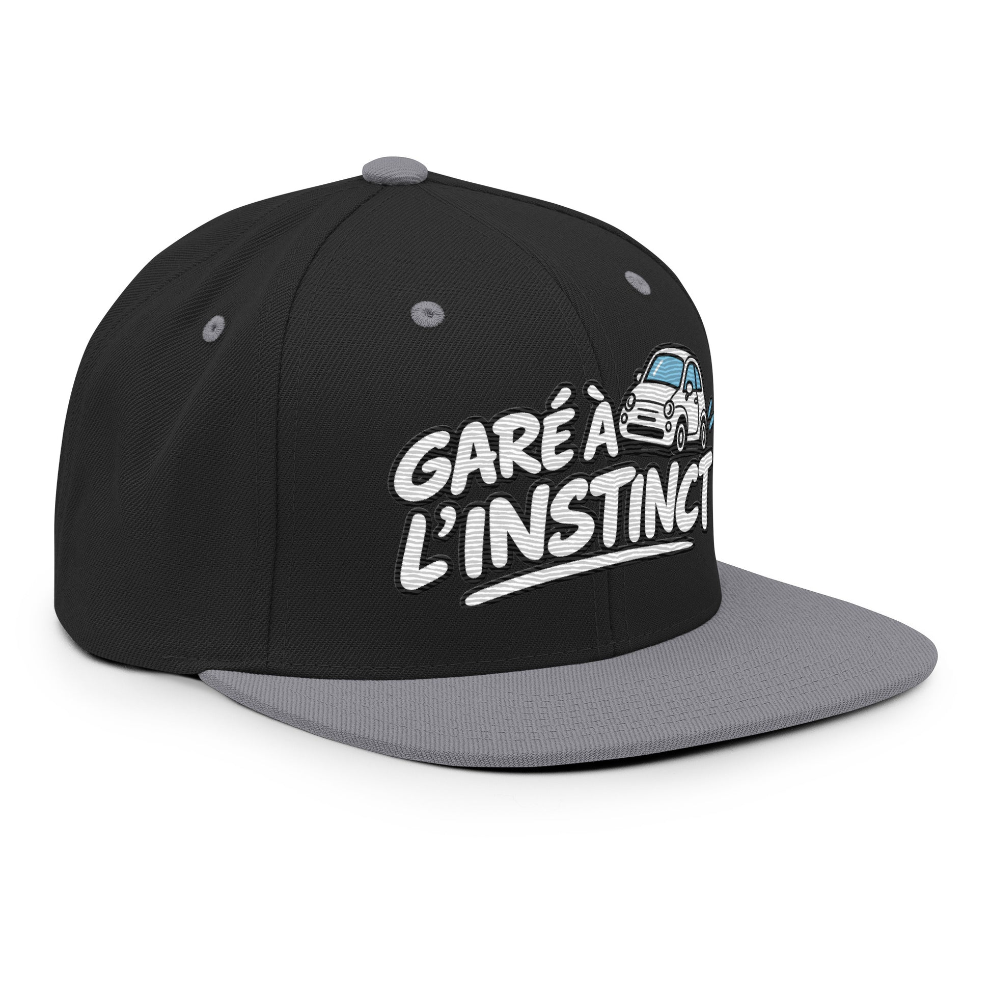 Casquette Snapback, brodée « Garé à l'instant », en Noir, vue de trois quarts, image 47