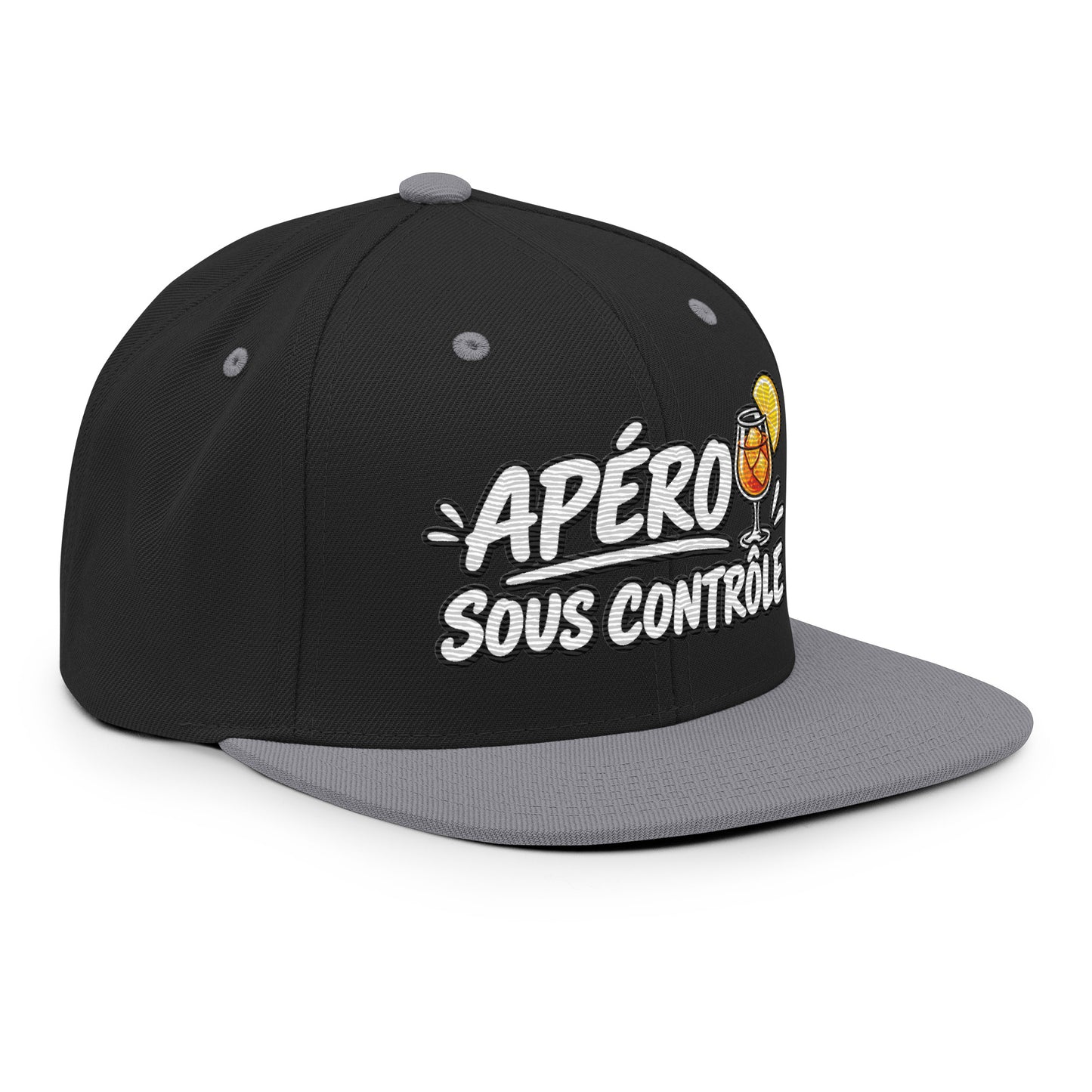 Casquette Snapback, brodée « Apéro sous contrôle », en Noir, vue de trois quarts, image 47