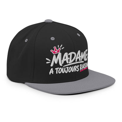 Casquette Snapback, brodée « Madame à toujours raison », en Noir, vue de trois quarts, image 46