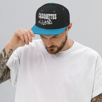 Casquette SnapBack de couleur noire et bleue "Casquettes Land"