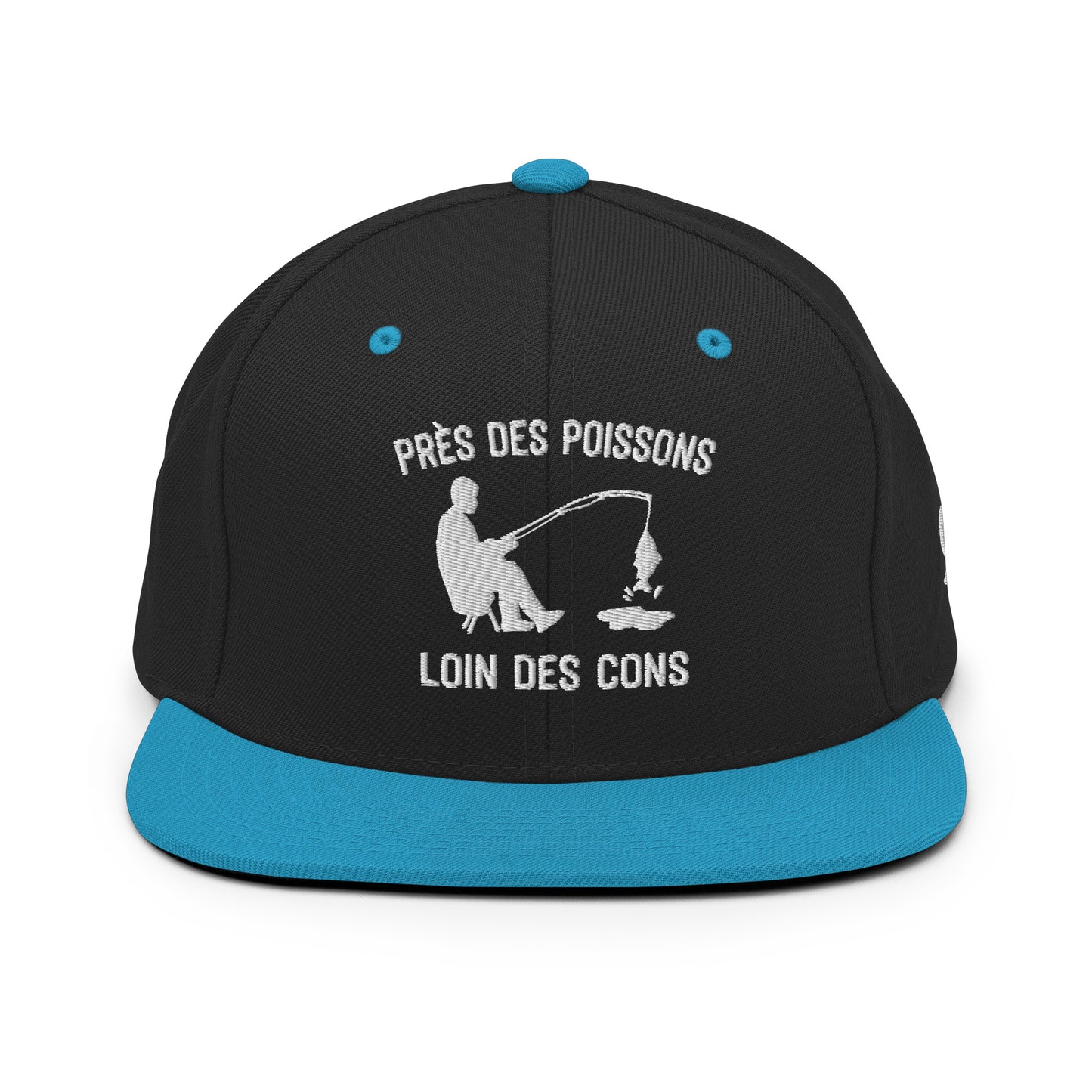 Casquette Snapback, brodée « Près des poissons, loin des cons », en Noir, vue de face, image 4