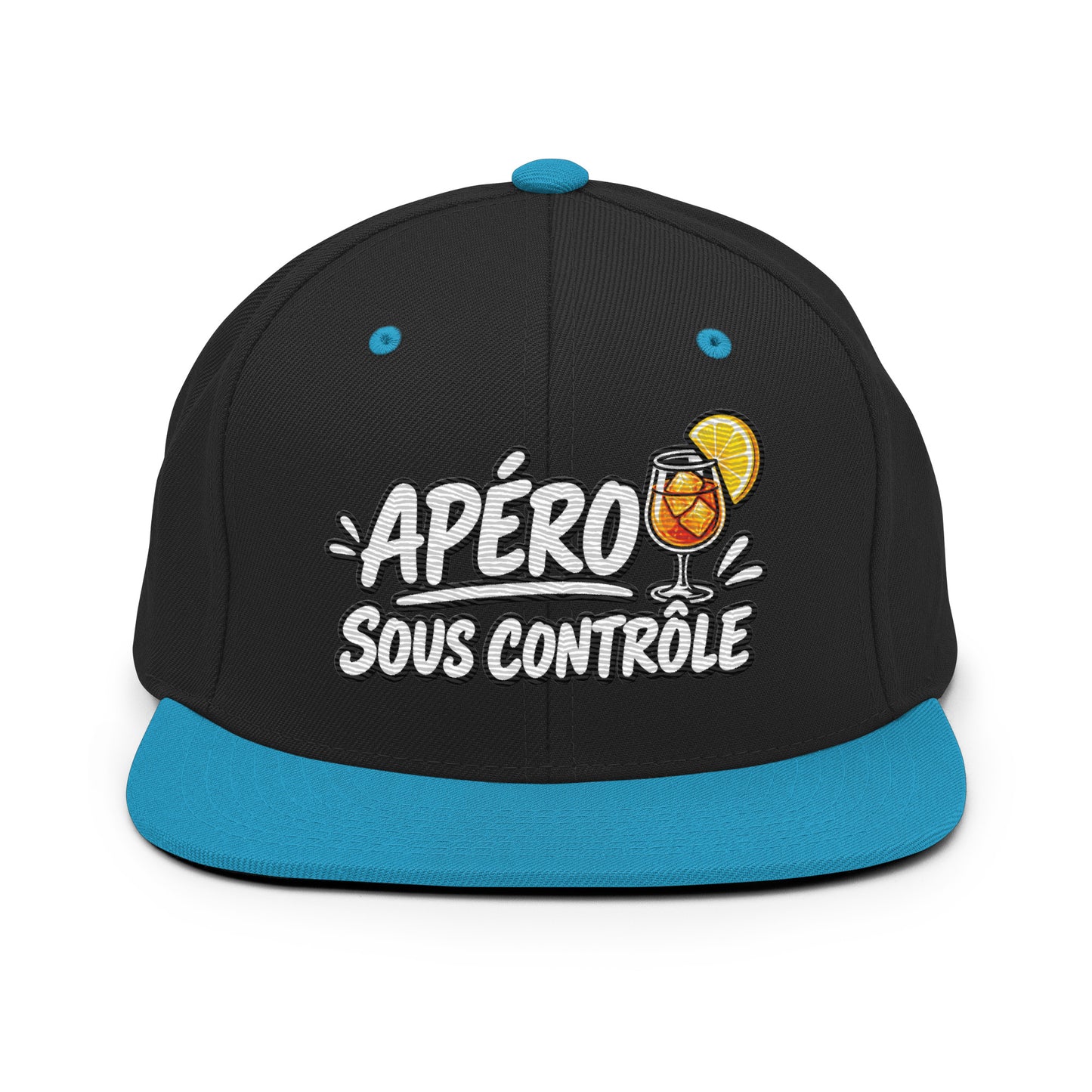 Casquette Snapback, brodée « Apéro sous contrôle », en Noir, vue de face, image 16