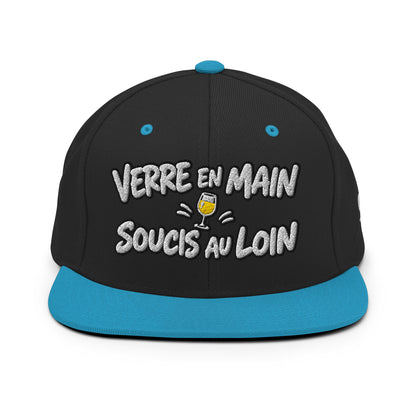 Casquette Snapback, brodée « Verre en main, souci au loin », en Noir, vue de face, image 14