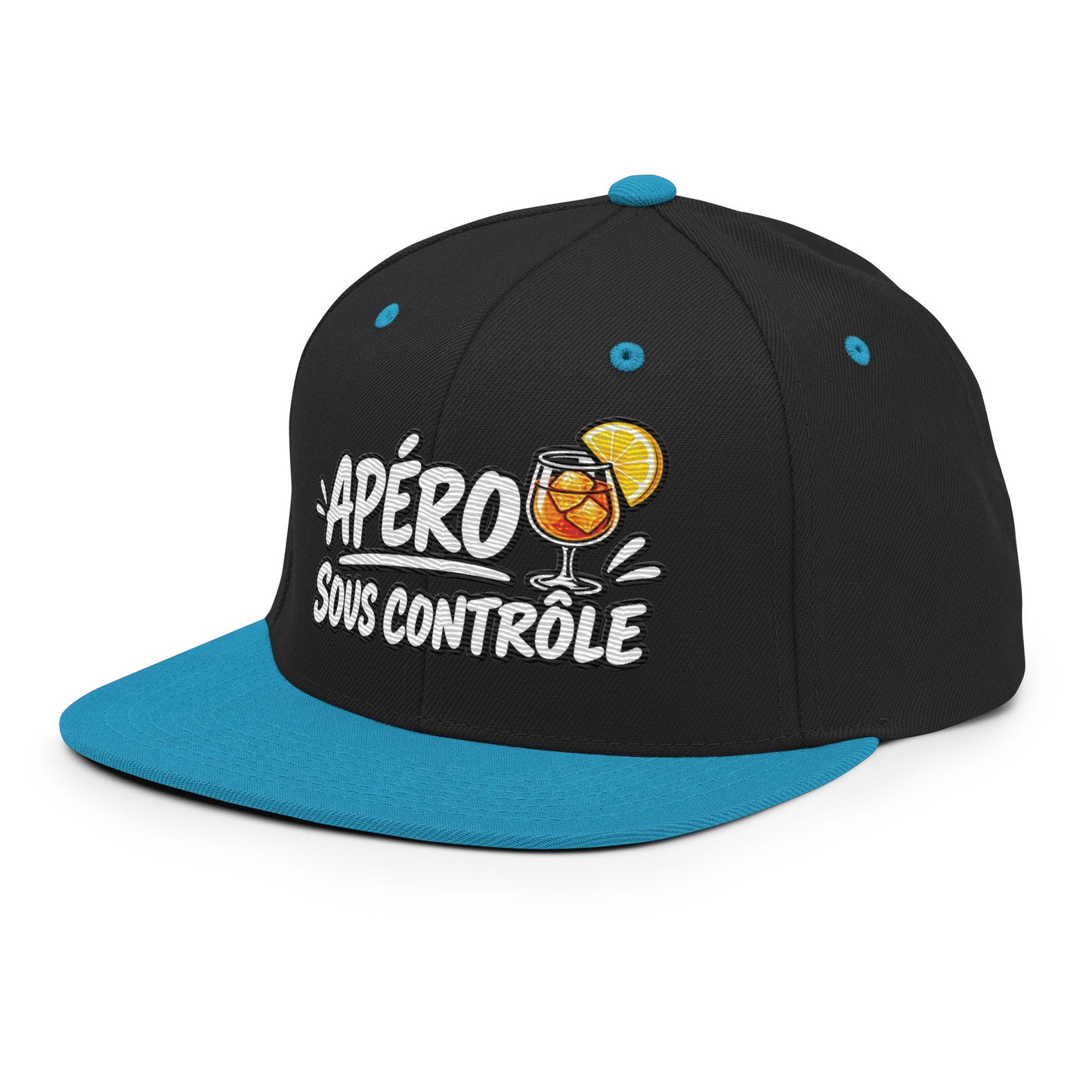 Casquette Snapback, brodée « Apéro sous contrôle », en Noir, vue de trois quarts, image 41
