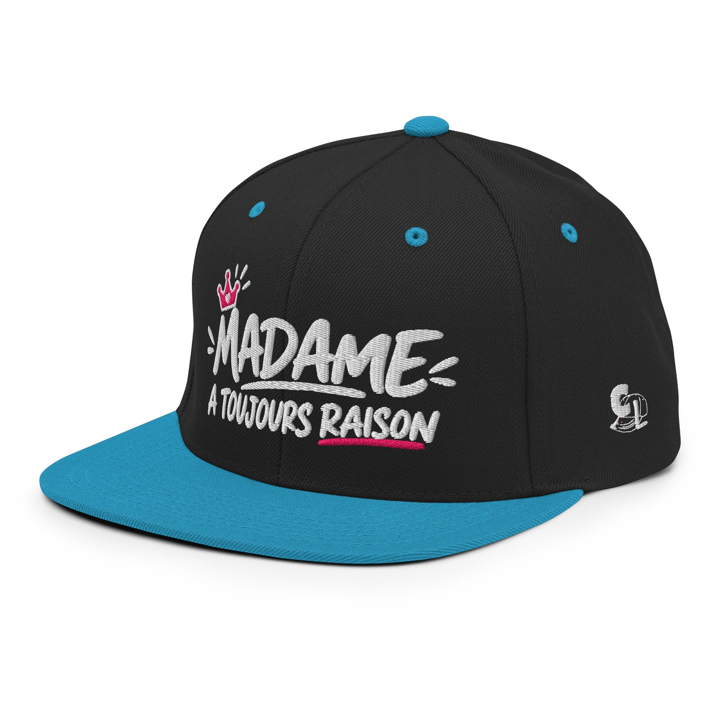 Casquette Snapback, brodée « Madame à toujours raison », en Noir, vue de trois quarts, image 39
