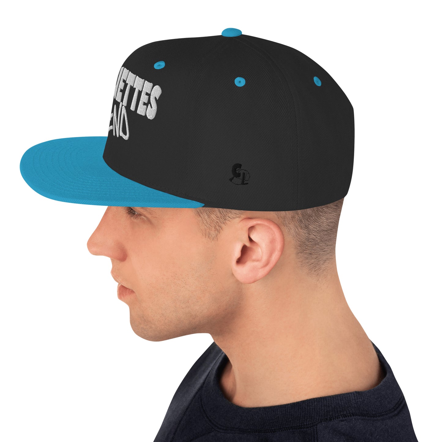 Casquette SnapBack de couleur noire et bleue "Casquettes Land"