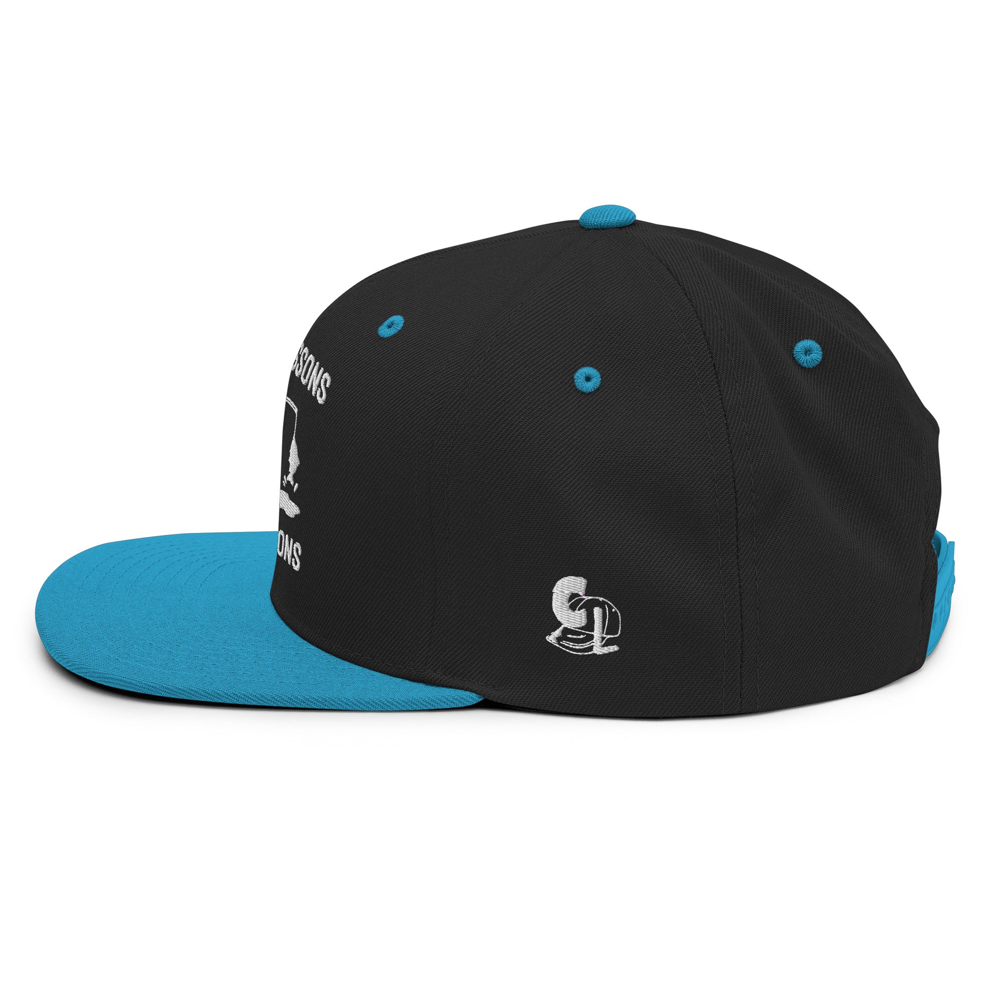 Casquette Snapback, brodée « Près des poissons, loin des cons », en Noir, vue de côté, image 46