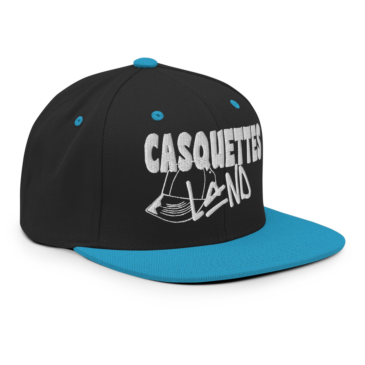 Casquette SnapBack de couleur noire et bleue "Casquettes Land"