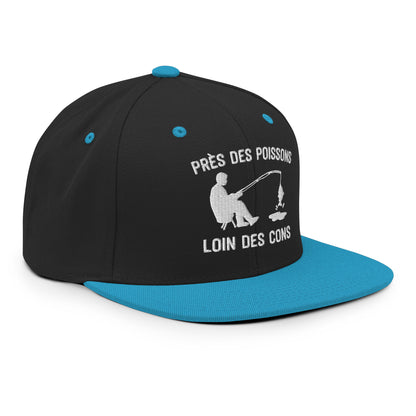 Casquette Snapback, brodée « Près des poissons, loin des cons », en Noir, vue de trois quarts, image 47