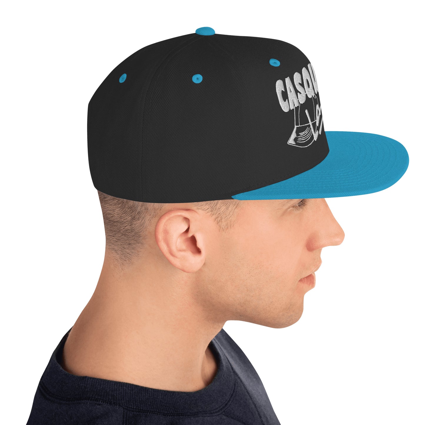 Casquette SnapBack de couleur noire et bleue "Casquettes Land"