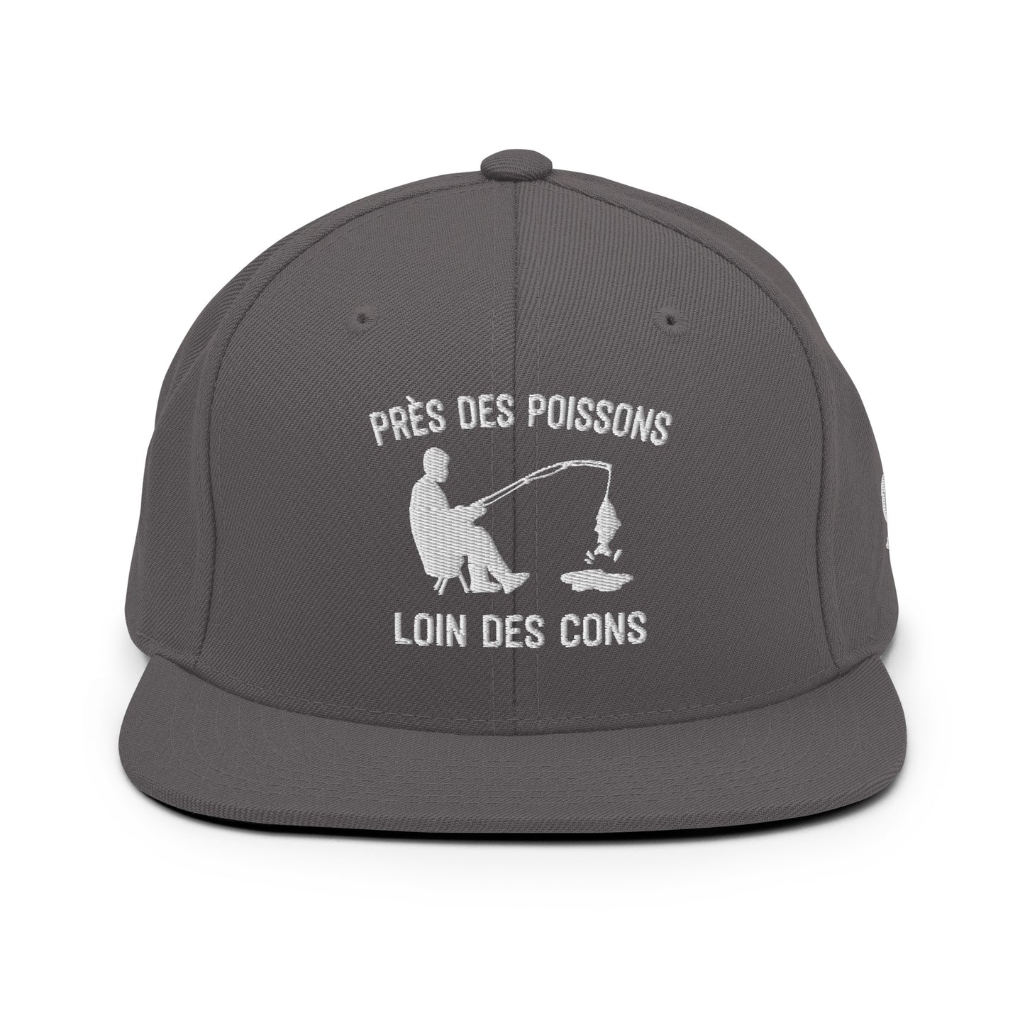 Casquette Snapback, brodée « Près des poissons, loin des cons », en Gris Foncé, vue de face, image 7