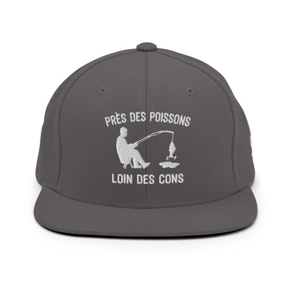 Casquette Snapback, brodée « Près des poissons, loin des cons », en Gris Foncé, vue de face, image 7