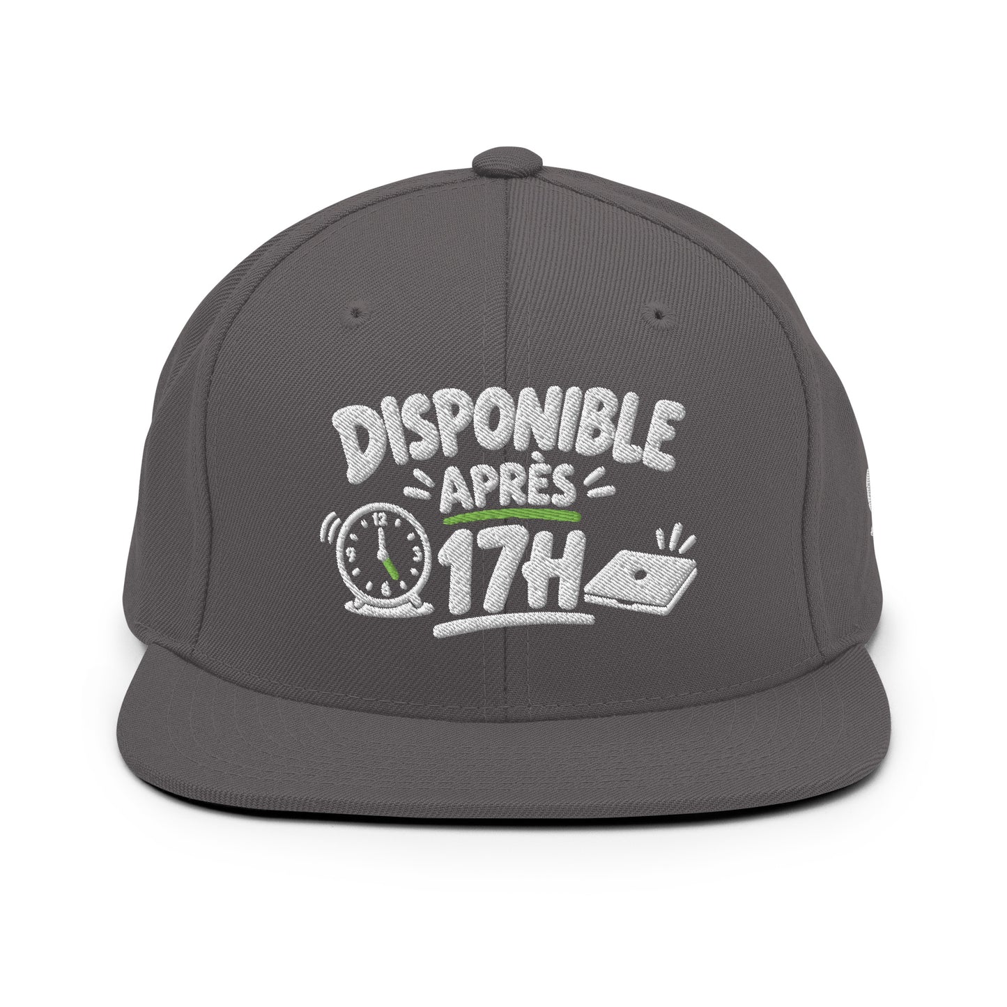 Casquette Snapback, brodée « Disponible après 17h », en Gris Foncé, vue de face, image 8