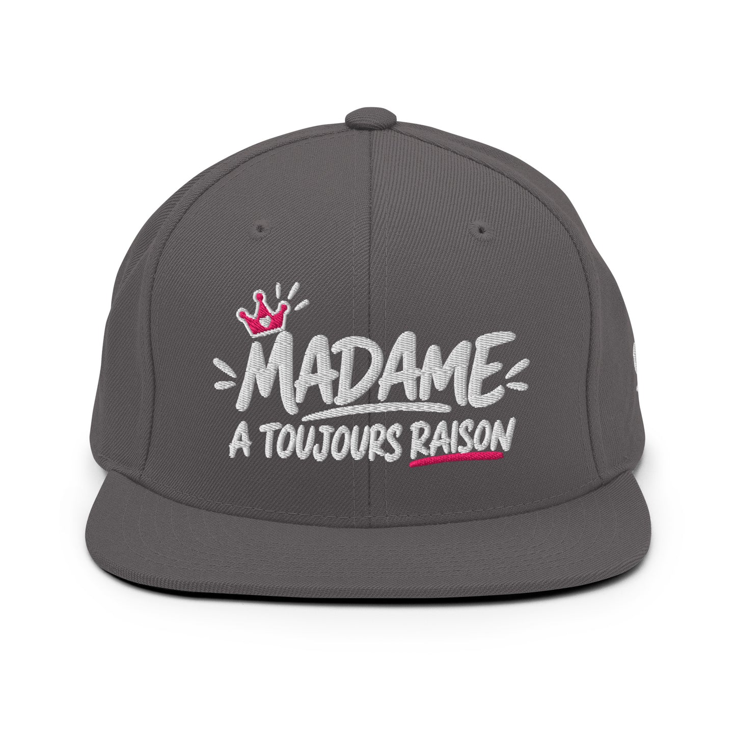 Casquette Snapback, brodée « Madame à toujours raison », en Gris Foncé, vue de face, image 78