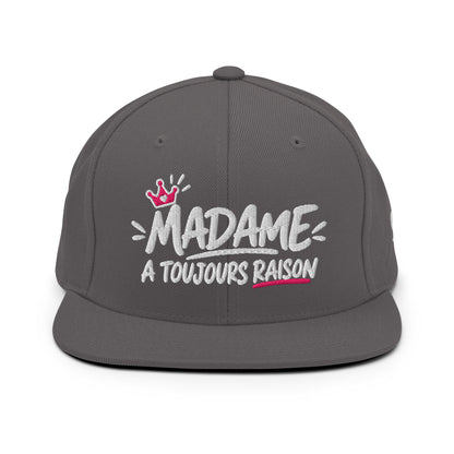 Casquette Snapback, brodée « Madame à toujours raison », en Gris Foncé, vue de face, image 78