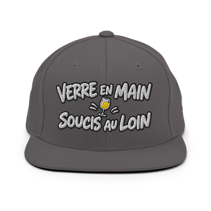 Casquette Snapback, brodée « Verre en main, souci au loin », en Gris Foncé, vue de face, image 10