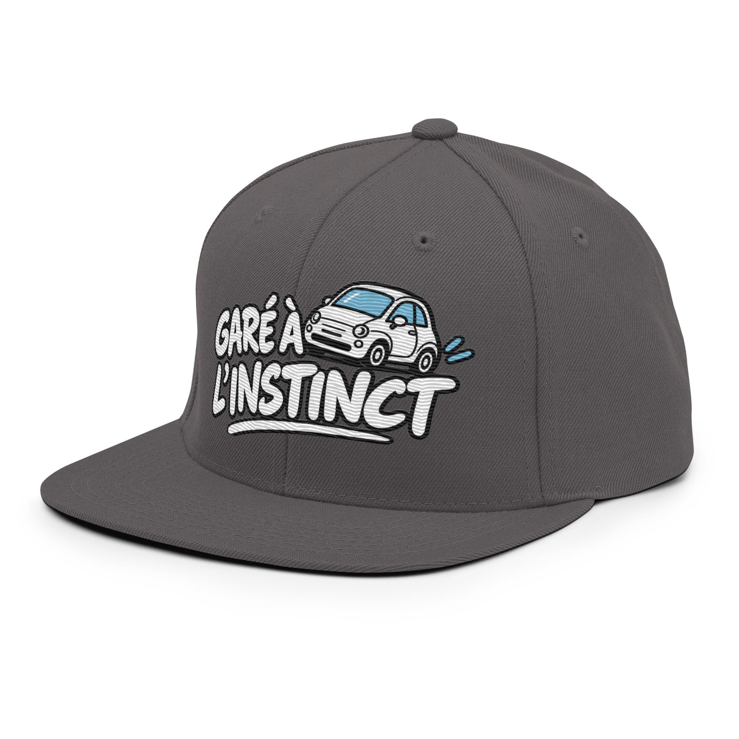 Casquette Snapback, brodée « Garé à l'instant », en Gris Foncé, vue de trois quarts, image 80