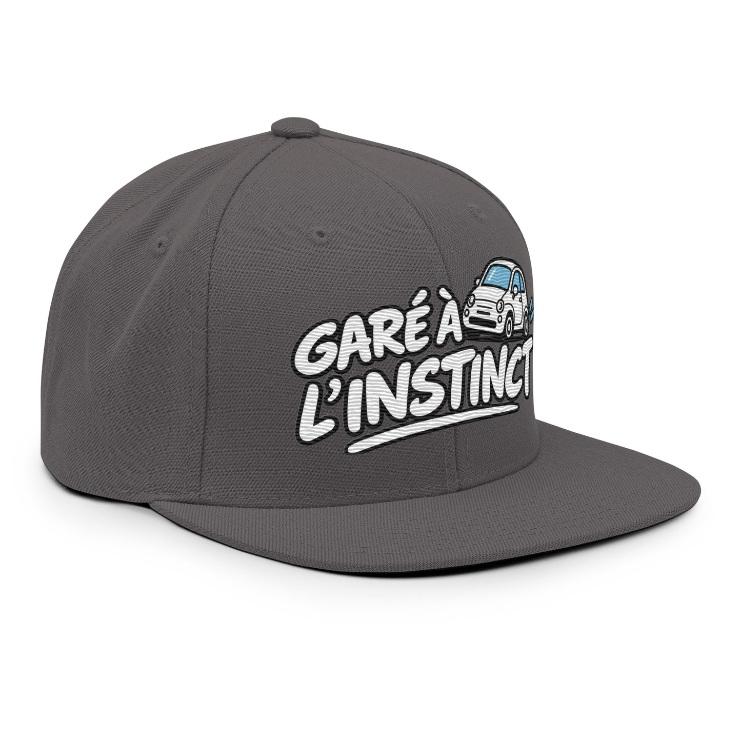 Casquette Snapback, brodée « Garé à l'instant », en Gris Foncé, vue de trois quarts, image 82