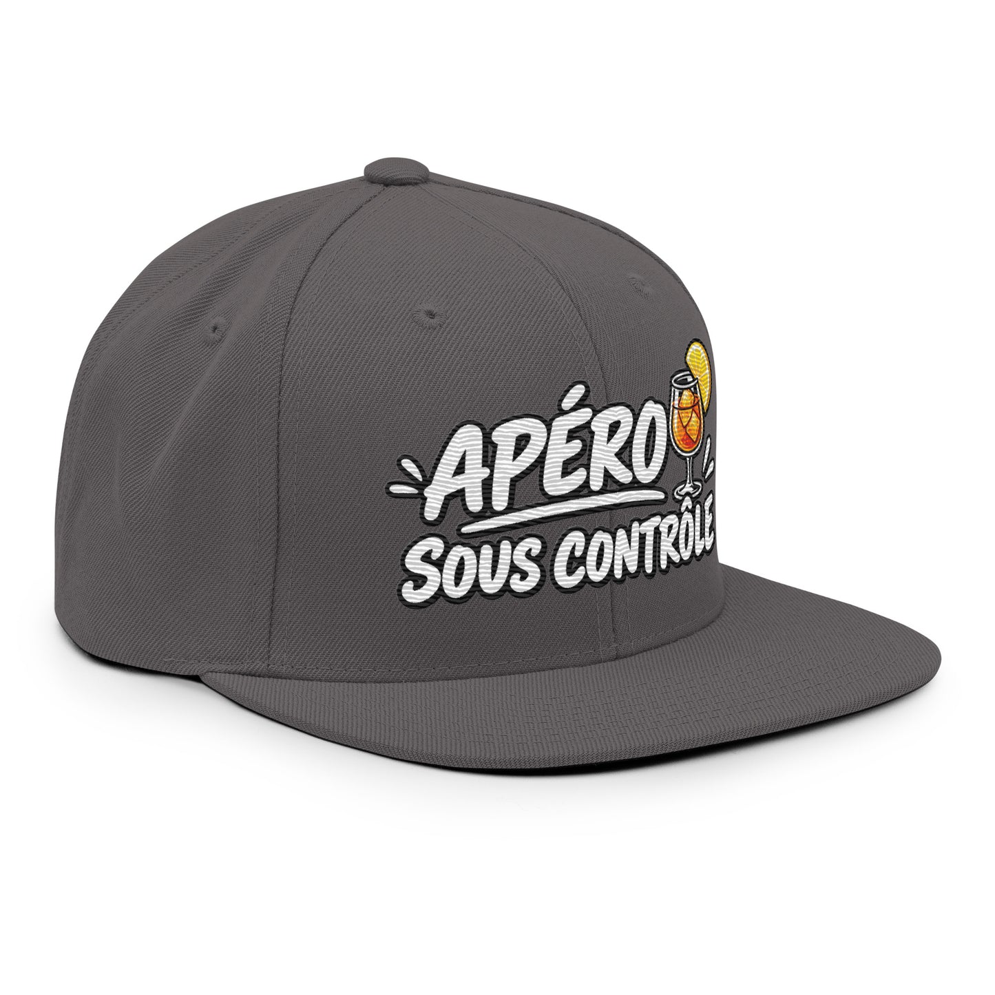 Casquette Snapback, brodée « Apéro sous contrôle », en Gris Foncé, vue de trois quarts, image 82