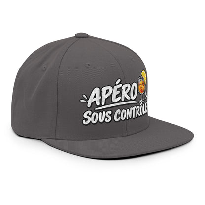 Casquette Snapback, brodée « Apéro sous contrôle », en Gris Foncé, vue de trois quarts, image 82