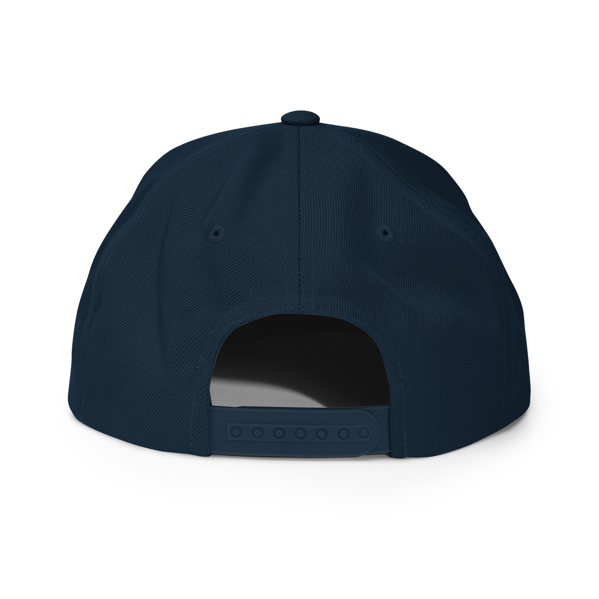 Casquette Snapback, brodée « Près des poissons, loin des cons », en Bleu Marine Foncé, vue arrière, image 25