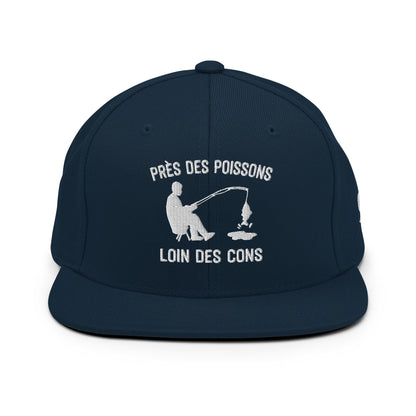 Casquette Snapback, brodée « Près des poissons, loin des cons », en Bleu Marine Foncé, vue de face, image 24