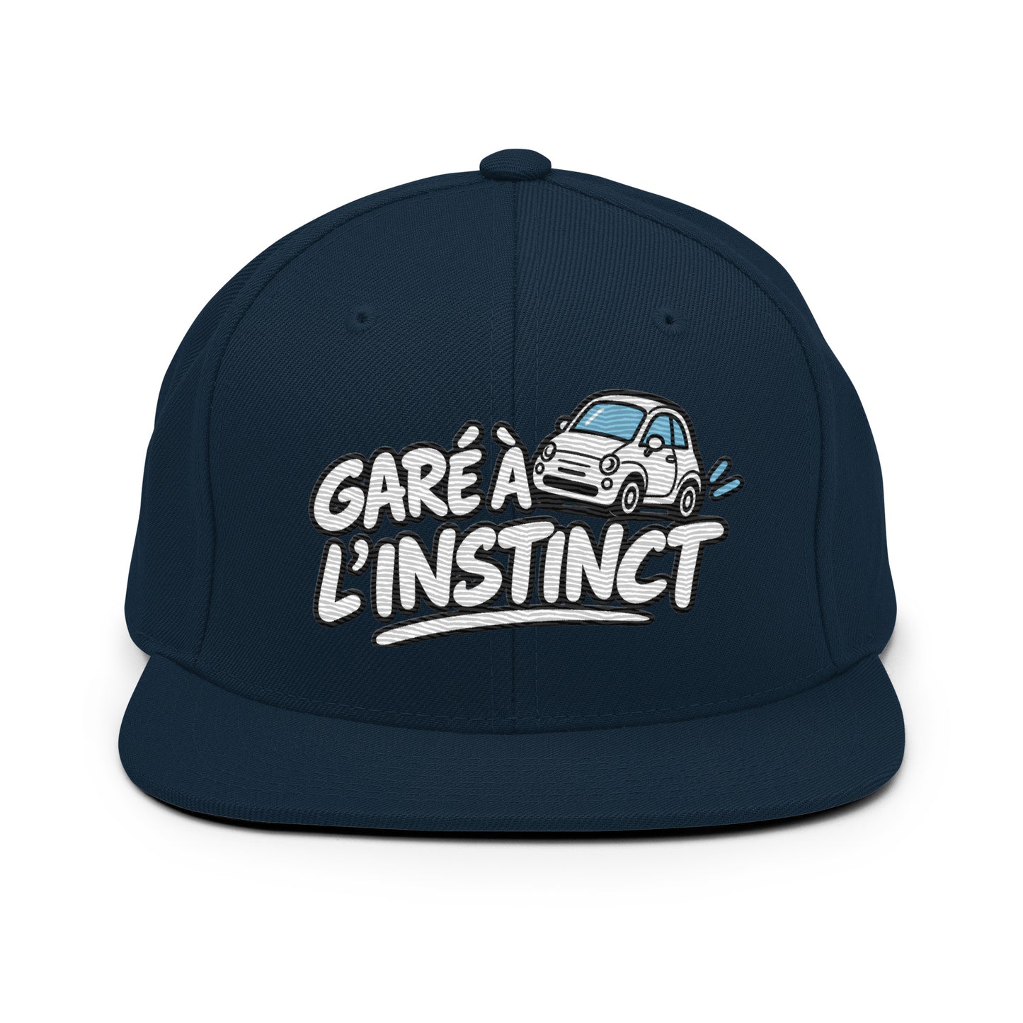 Casquette Snapback, brodée « Garé à l'instant », en Bleu Marine Foncé, vue de face, image 4