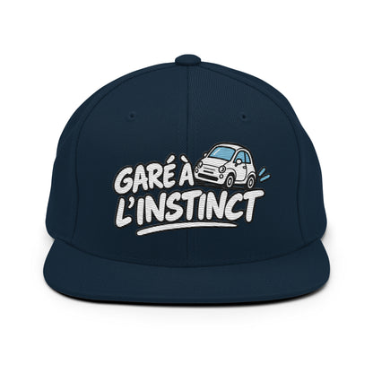 Casquette Snapback, brodée « Garé à l'instant », en Bleu Marine Foncé, vue de face, image 4