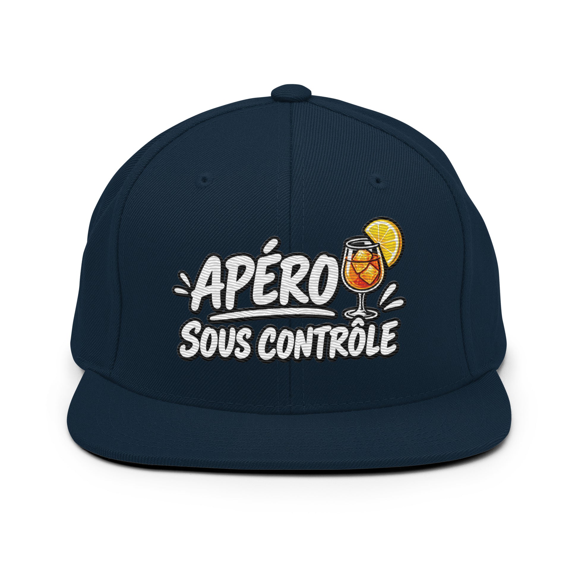 Casquette Snapback, brodée « Apéro sous contrôle », en Bleu Marine Foncé, vue de face, image 3